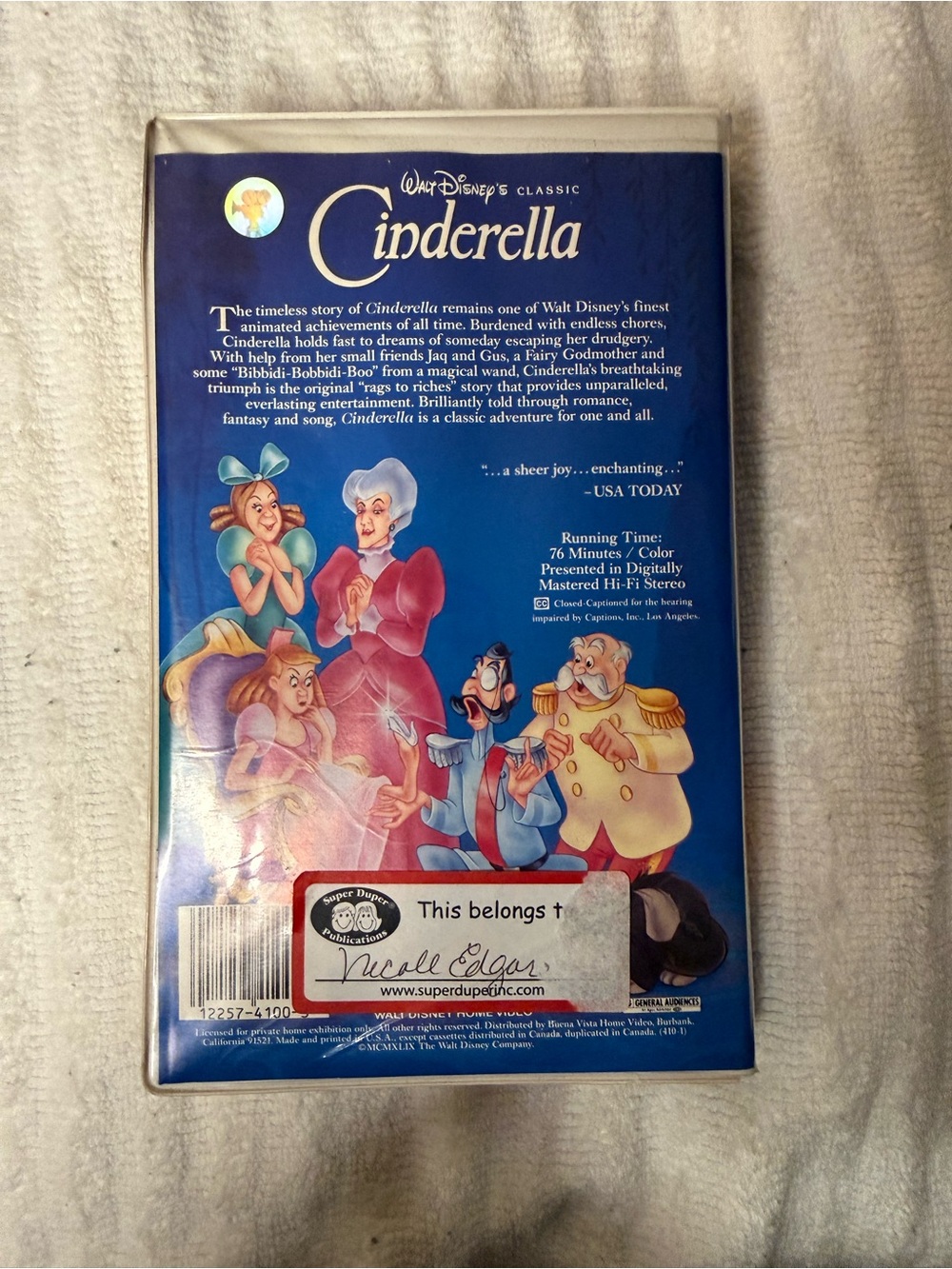 Disney Cinderella VHS Walt Disney Classic Clamshell Vintage Movie Tape 1995 - Picture 3 of 4